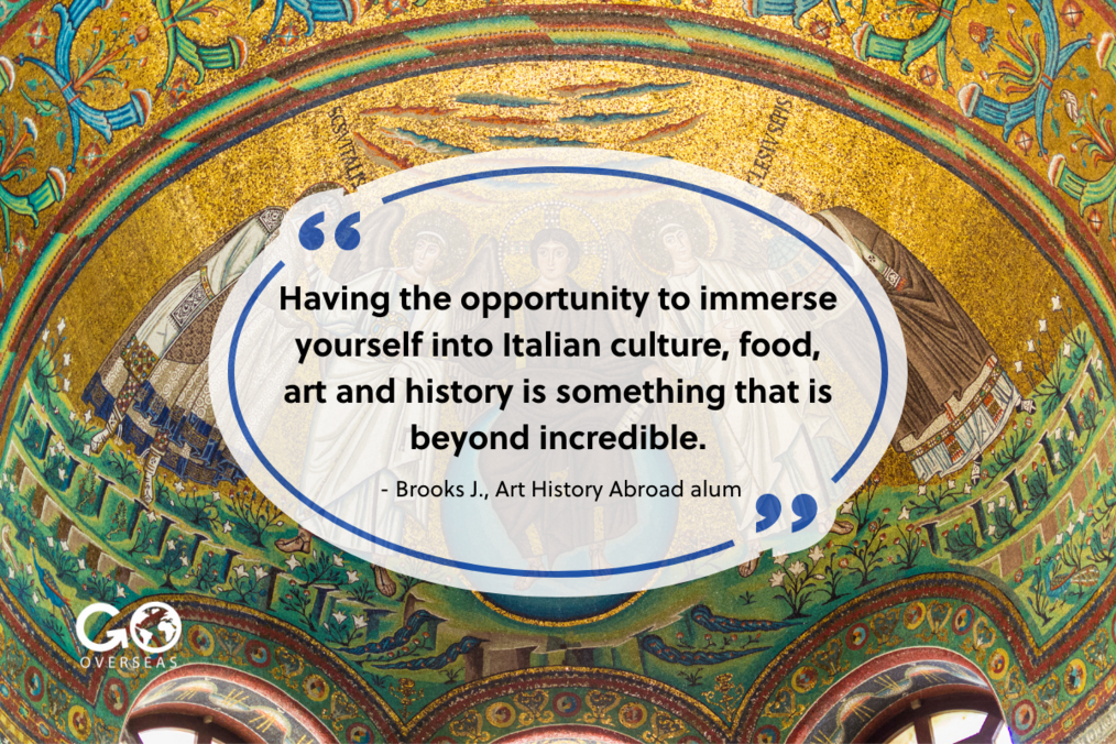 Art History Quote over a picture of a decorative ceiling in Italy.